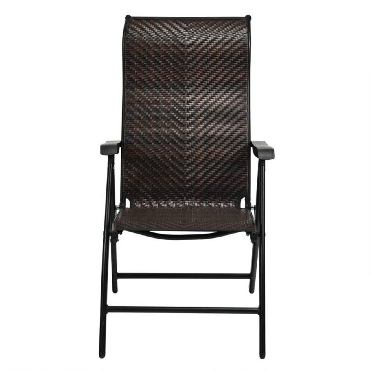 Outdoor Folding Rattan Patio Chair with Steel Frame and Adjustable Backrest